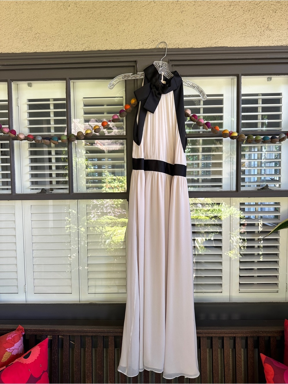 Kate Spade long silk chiffon dress with black bow - Picture 3 of 5
